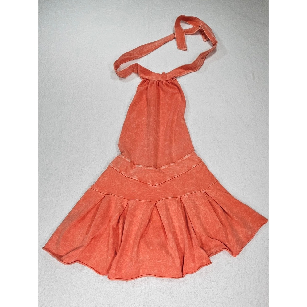Moda International Womens Size L Tangerine Orange Summer Dress Neck Tie Casual - Picture 2 of 5
